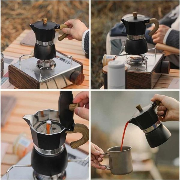 One Two Cups Moka Pot Teko Kopi Espresso Coffee Maker Stovetop - PL-315 - Black/Dark brown