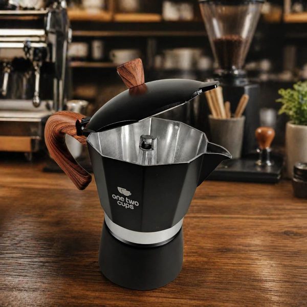 One Two Cups Moka Pot Teko Kopi Espresso Coffee Maker Stovetop - PL-315 - Black/Dark brown
