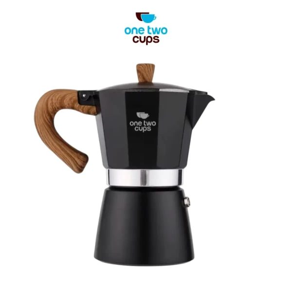 One Two Cups Moka Pot Teko Kopi Espresso Coffee Maker Stovetop - PL-315 - Black/Dark brown