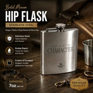 One Two Cups Hip Flask Stainless Steel Botol Minum Liquor Whiskey Vintage 7oz - H-7