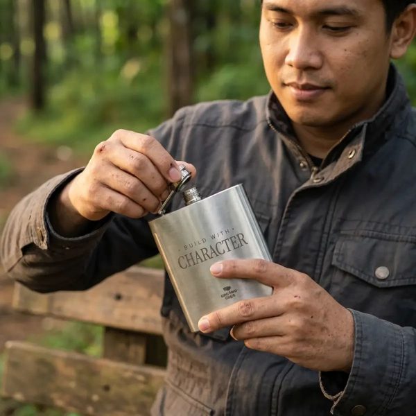 ginee_20260930142102276_8725064816.jpeg One Two Cups Hip Flask Stainless Steel Botol Minum Liquor Whiskey Vintage 7oz - H-7