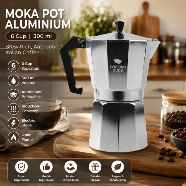 One Two Cups Moka Pot Teko Kopi Espresso Coffee Maker Stovetop - LI25 - 6 Cup 300ml