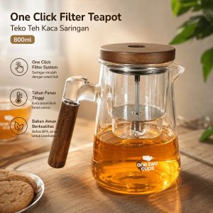 One Two Cups Teko Teh Kaca Saringan Tahan Panas One Click Filter 800ml - ML-8