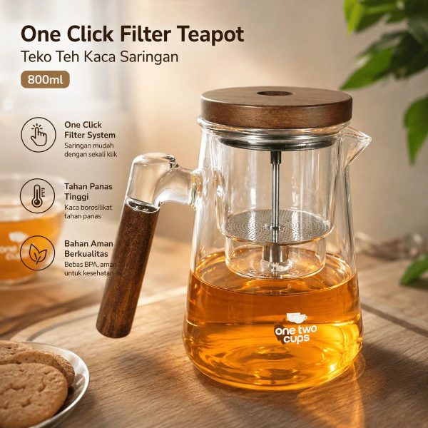 ginee_20260930142305896_0864598082.jpeg One Two Cups Teko Teh Kaca Saringan Tahan Panas One Click Filter 800ml - ML-8