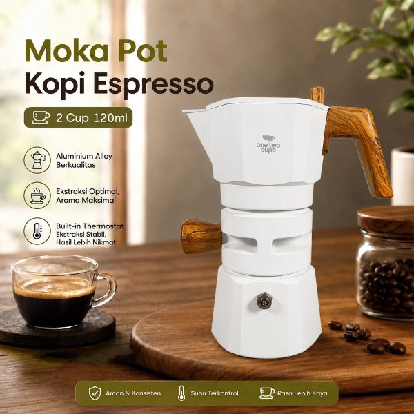 One Two Cups Moka Pot Kopi Espresso Thermostat Double Valve 2Cup 120ml - L35T