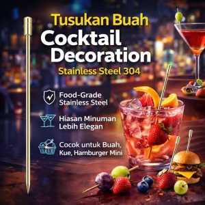 One Two Cups Tusukan Buah Cocktail Pick Garnish Stainless Steel 304 - J-105 - Gold