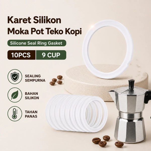 One Two Cups Karet Silikon Moka Pot Teko Kopi Seal Gasket 10 PCS - Z20-10 - 9 Cup