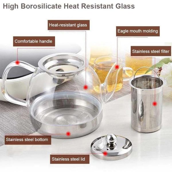 ginee_20260930143341487_9983480540.jpeg One Two Cups Teko Teh Kaca Saringan Tahan Panas Api Infuser Teapot - TP-760
