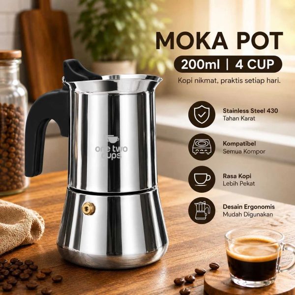 One Two Cups Moka Pot Teko Kopi Espresso Coffee Maker Stovetop 4 Cup 200ml - Z70