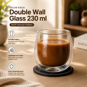 One Two Cups Gelas Kaca Aesthetic Kopi Double Wall Glass 230 ml - KT016