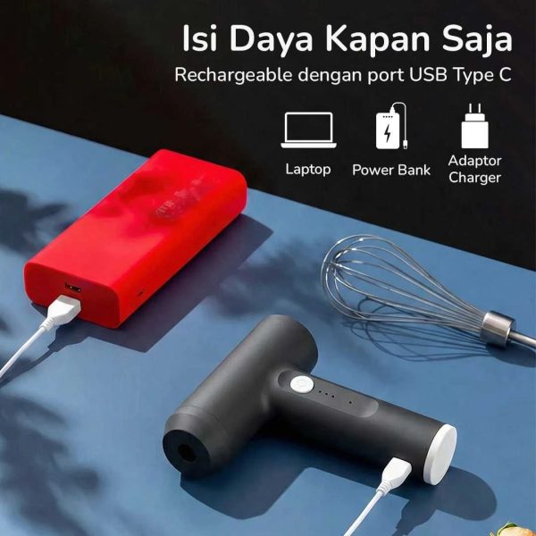 ginee_20260930144340455_8026581282.jpeg One Two Cups Mixer Tangan Mini Electric Whisk Wireless Multi Function - HMF20 - Hitam