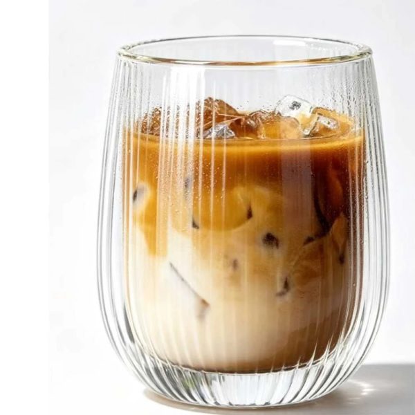 ginee_20260930144646821_1129233225.jpeg One Two Cups Gelas Kaca Aesthetic Kopi Double Wall Glass 250 ml - KT015 - Motif Fine Stripe