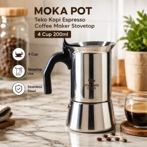 One Two Cups Moka Pot Teko Kopi Espresso Coffee Maker Stovetop 4 Cup 200ml - Z65