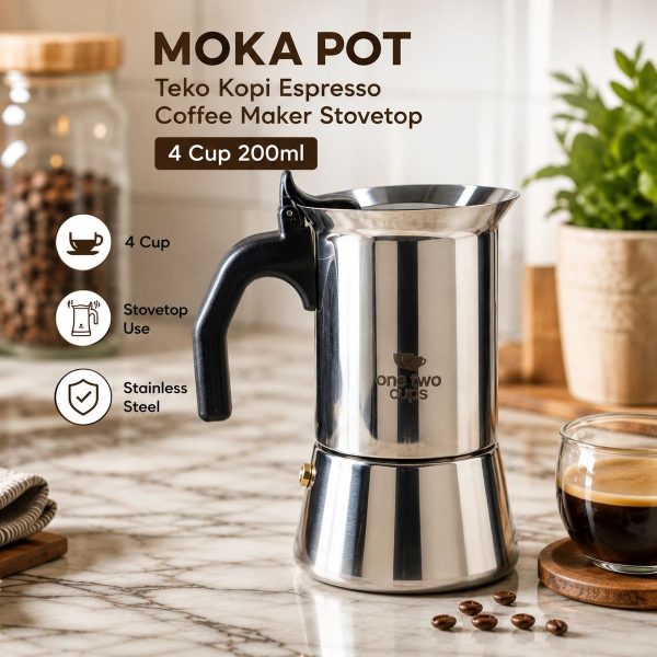 One Two Cups Moka Pot Teko Kopi Espresso Coffee Maker Stovetop 4 Cup 200ml - Z65