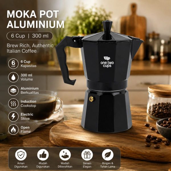 ginee_20260930151958190_8339899272.jpeg One Two Cups Moka Pot Teko Kopi Espresso Coffee Maker Stovetop 6 Cup 300ml - LI25