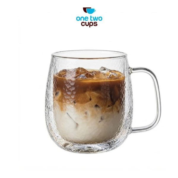 One Two Cups Gelas Kaca Aesthetic Kopi Double Wall with Handle 300ml - KT020