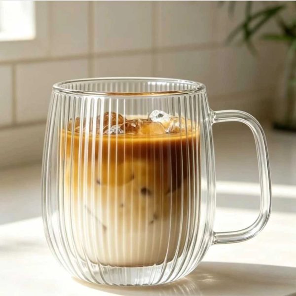 One Two Cups Gelas Kaca Aesthetic Kopi Double Wall with Handle 300ml - KT020