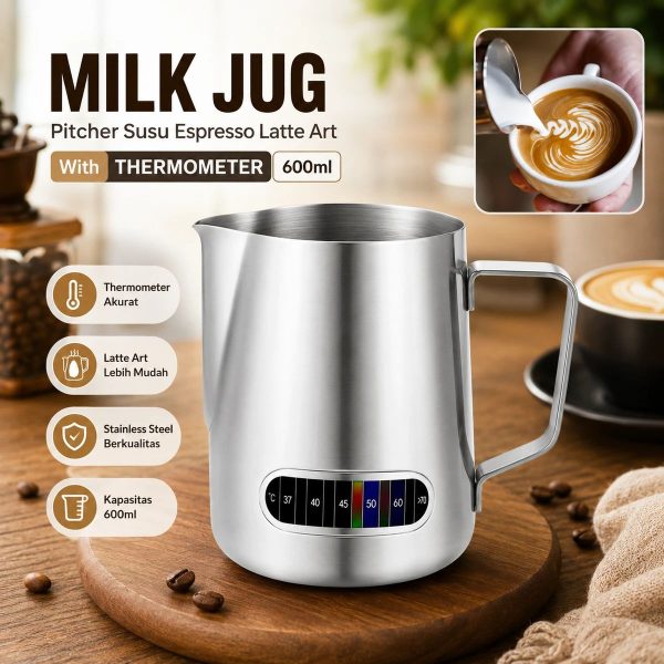 One Two Cups Milk Jug Pitcher Susu Latte Art Stainless Steel 600ml - L-2016