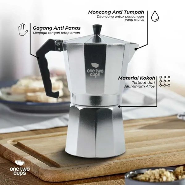 One Two Cups Coffee Maker Moka Teko Stovetop Filter 450ml 9Cup - JF112