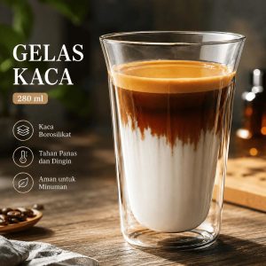 One Two Cups Gelas Kaca Aesthetic Kopi Espresso Double Wall Glass - SN510 - 280ml