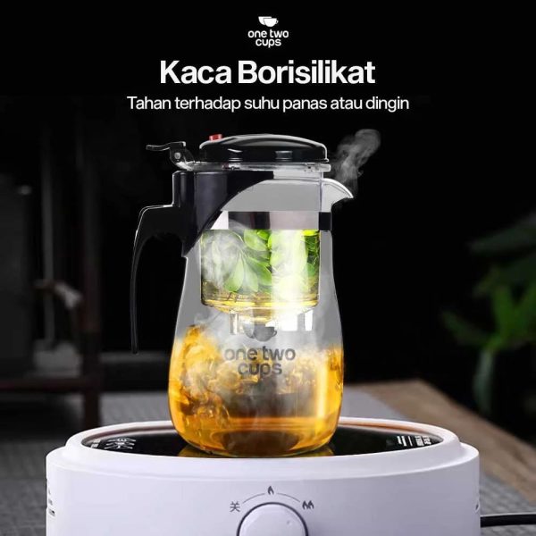 ginee_20260930162306977_7596583209.jpeg One Two Cups Teko Teh Kaca Borosilikat Saringan Tahan Panas Teapot - TP-758 - 874ML