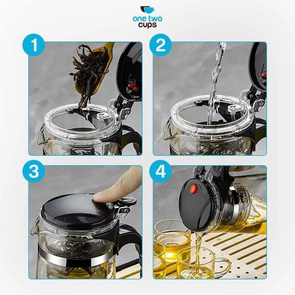 ginee_20260930162307299_8273673470.jpeg One Two Cups Teko Teh Kaca Borosilikat Saringan Tahan Panas Teapot - TP-758 - 874ML