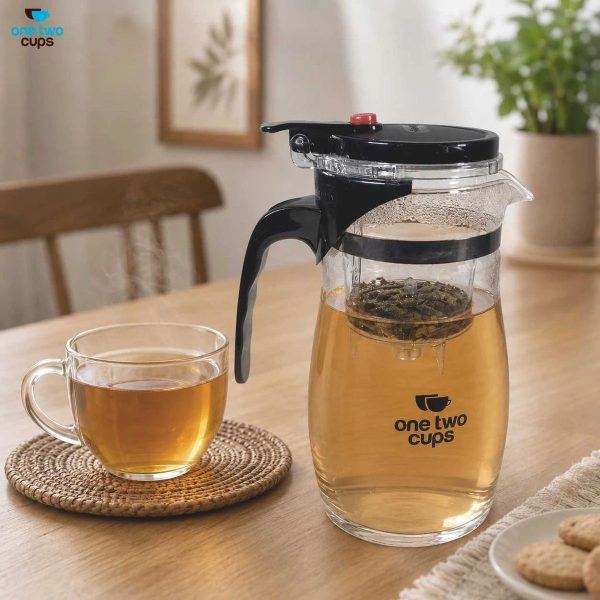 ginee_20260930162307495_5432229090.jpeg One Two Cups Teko Teh Kaca Borosilikat Saringan Tahan Panas Teapot - TP-758 - 874ML