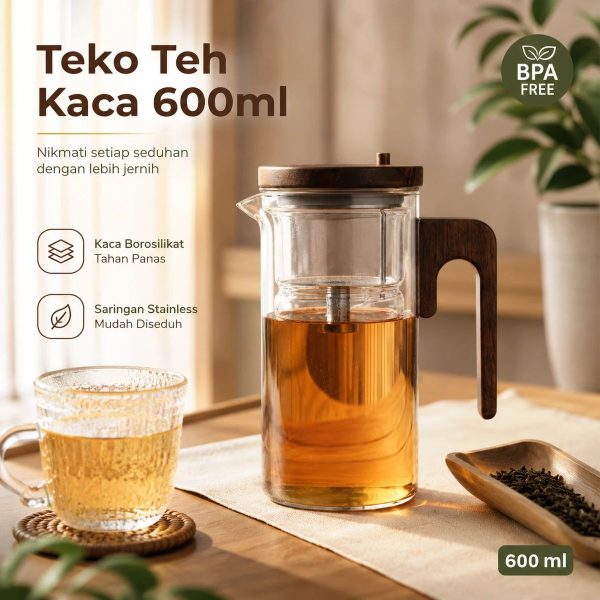 One Two Cups Teko Teh Kaca Tahan Panas One Click Filter Magnet Teapot - TR-68 - 600ml