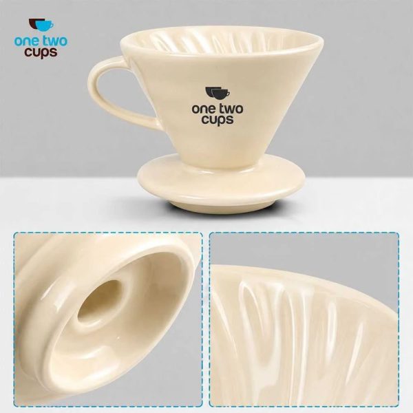 One Two Cups V60 Coffee Dripper Alat Seduh Kopi Manual Brew Keramik ZM-639 - Cream
