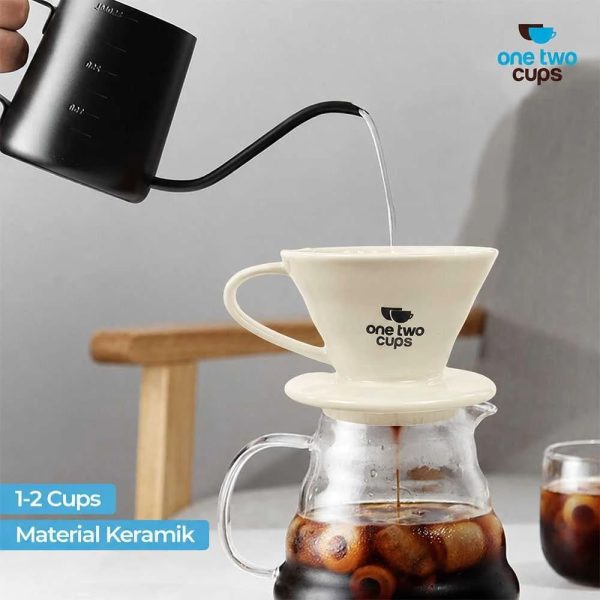 One Two Cups V60 Coffee Dripper Alat Seduh Kopi Manual Brew Keramik ZM-639 - Cream
