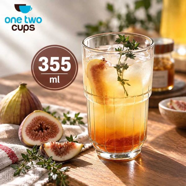 One Two Cups Gelas Kaca Aesthetic Kopi Teh Vertical Stripe Glass - CG201 - 355ml