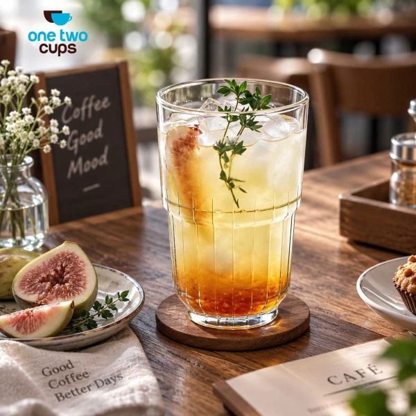 One Two Cups Gelas Kaca Aesthetic Kopi Teh Vertical Stripe Glass - CG201 - 355ml
