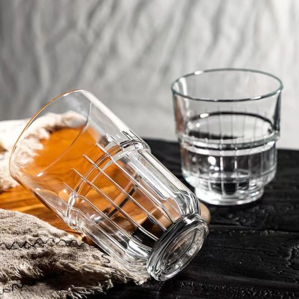 One Two Cups Gelas Kaca Aesthetic Kopi Teh Vertical Stripe Glass - CG201 - 355ml