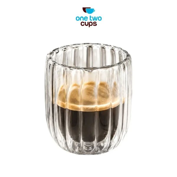 ginee_20260930162712698_2869334644.jpeg One Two Cups Gelas Kaca Aesthetic Kopi Double Wall Glass 250 ml - KT015 - Motif Wide Stripe