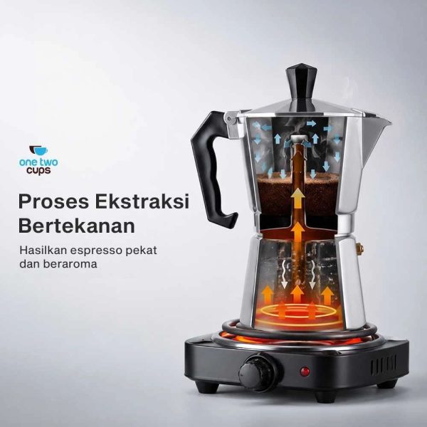 One Two Cups Moka Pot Teko Kopi Espresso Coffee Maker Stovetop - L10 - 12 Cup 600ml