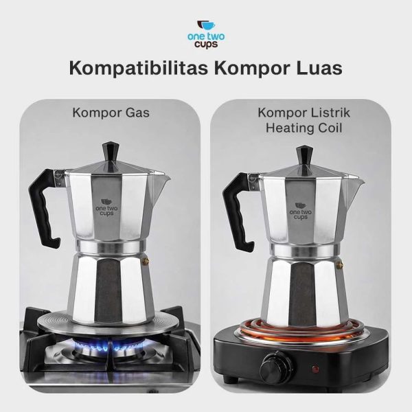 One Two Cups Moka Pot Teko Kopi Espresso Coffee Maker Stovetop - L10 - 12 Cup 600ml
