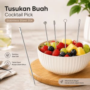 One Two Cups Tusukan Buah Cocktail Pick Garnish Stainless Steel 304 - J-105 - Silver