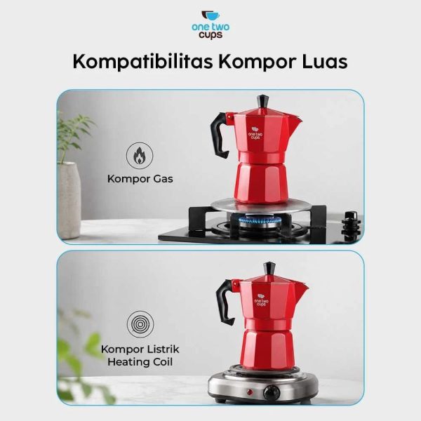 One Two Cups Moka Pot Teko Kopi Espresso Coffee Maker Stovetop Induksi - L55