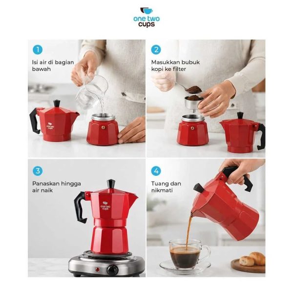 One Two Cups Moka Pot Teko Kopi Espresso Coffee Maker Stovetop Induksi - L55